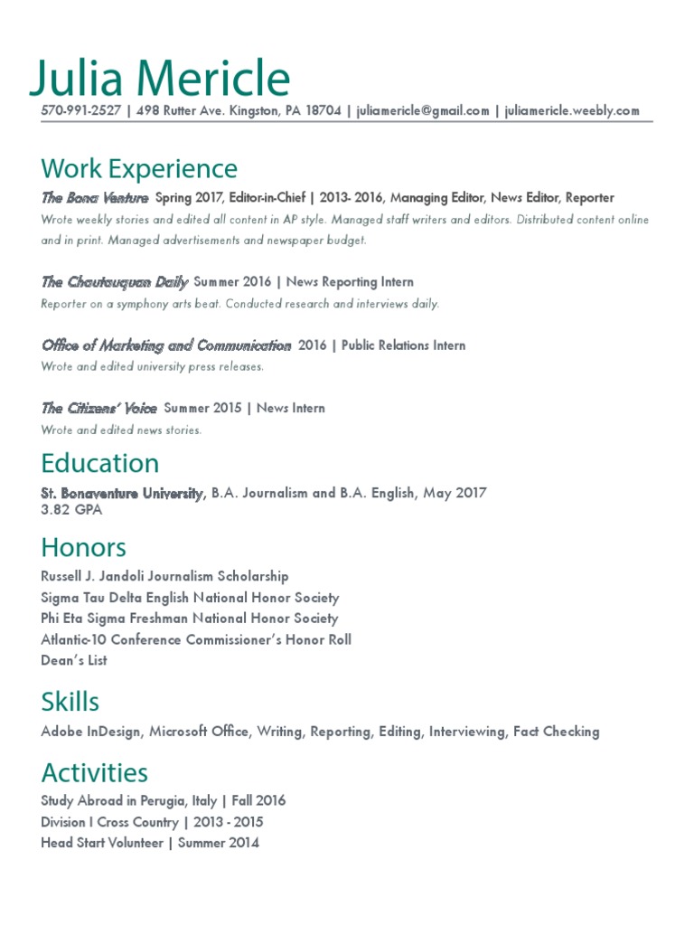 Julia Mericle - Journalism Resume | PDF