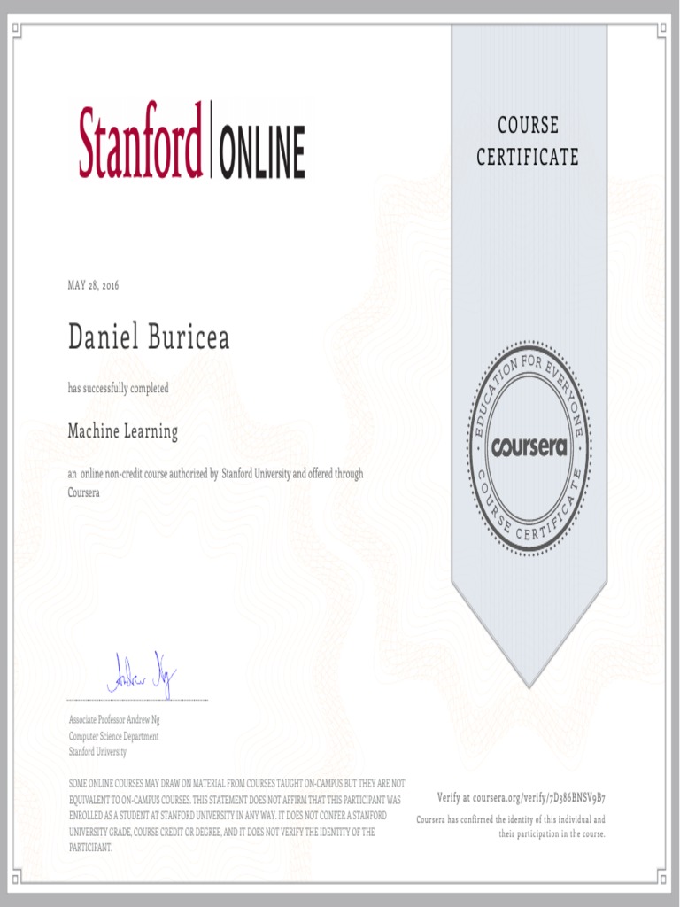 Daniel Buricea's Machine Learning Certificate | PDF