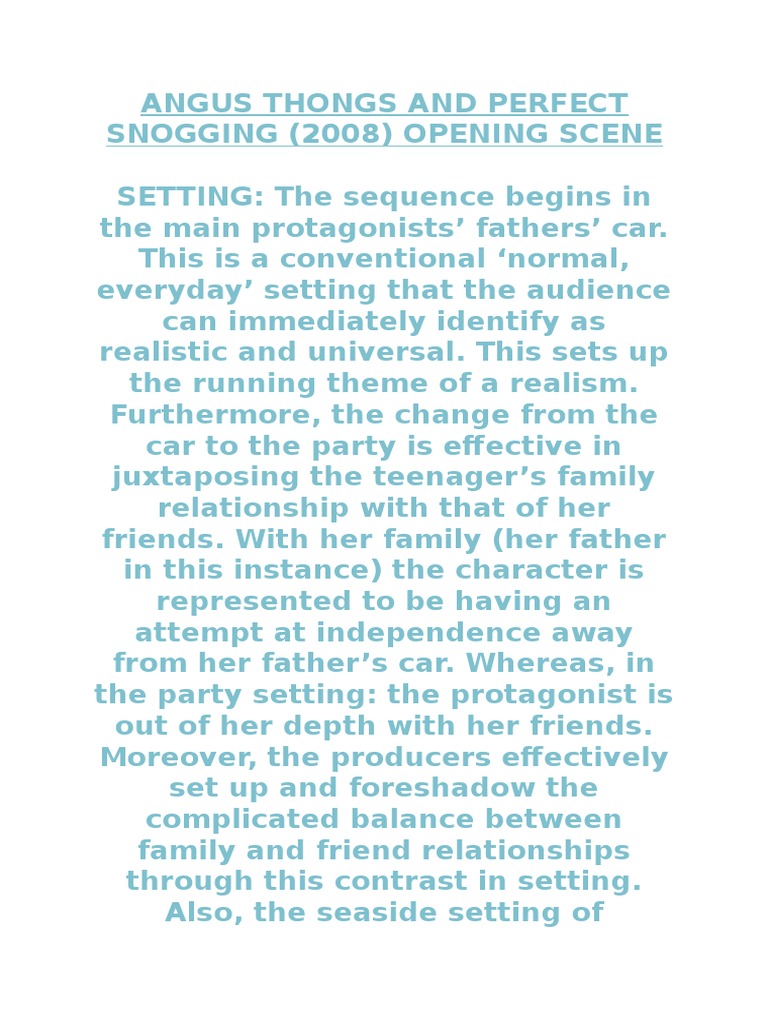Analysation of The Film 'Angus, Thongs and Perfect Snogging' PDF