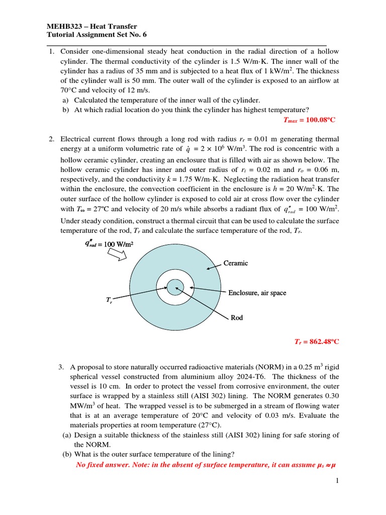 MEHB323 Tutorial Assignment 6 PDF | PDF | Heat Transfer | Thermal ...