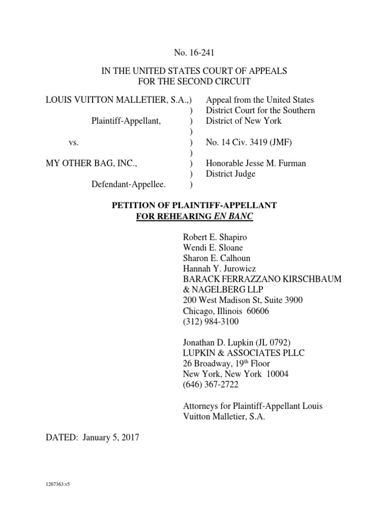 Louis Vuitton Malletier v. My Other Bag - Petition for Rehearing En Banc | Trademark Dilution ...