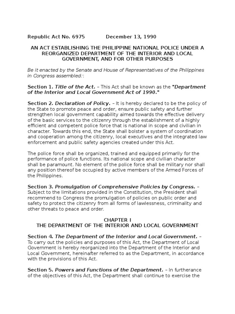Philippine National Police Act 1990 | PDF