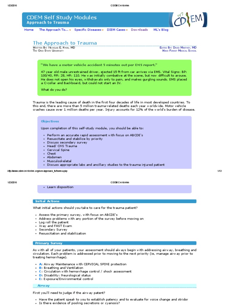 ATLS Case Scenario Major Trauma Medical Emergencies