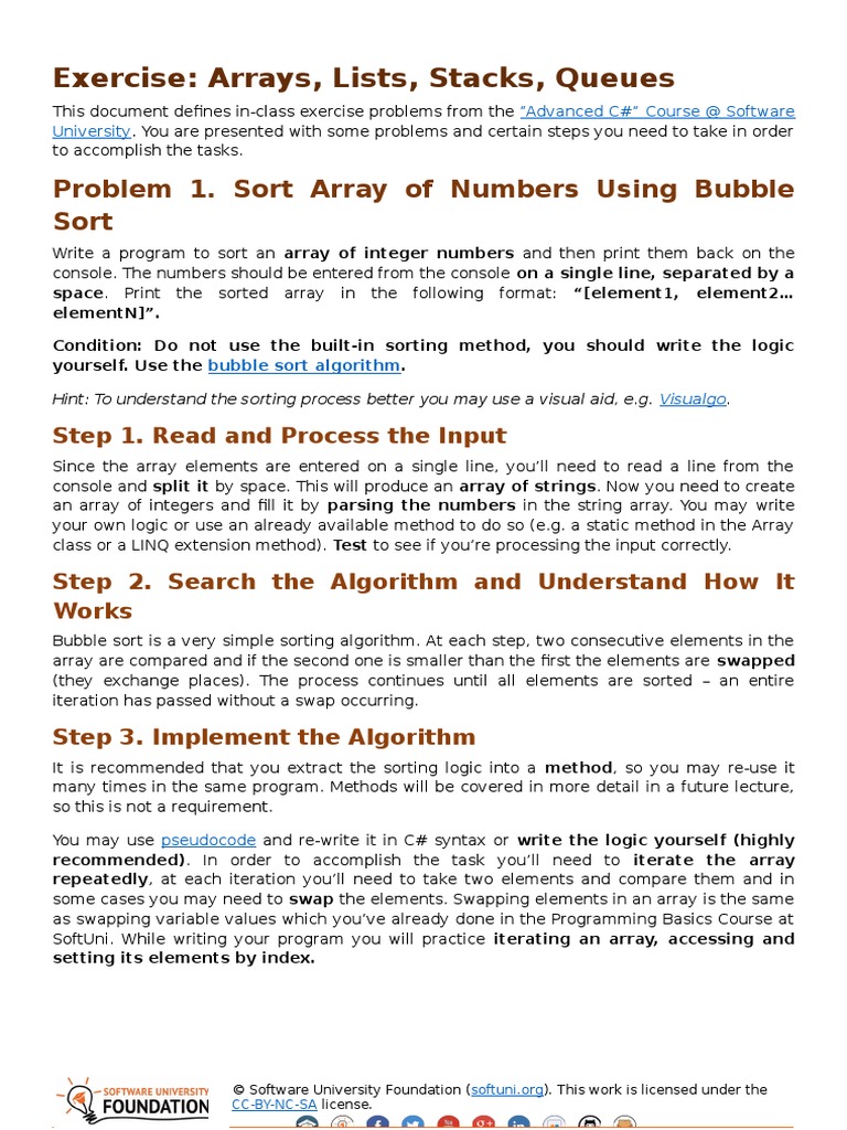 Exercise: Arrays, Lists, Stacks, Queues: Problem 1. Sort Array of ...