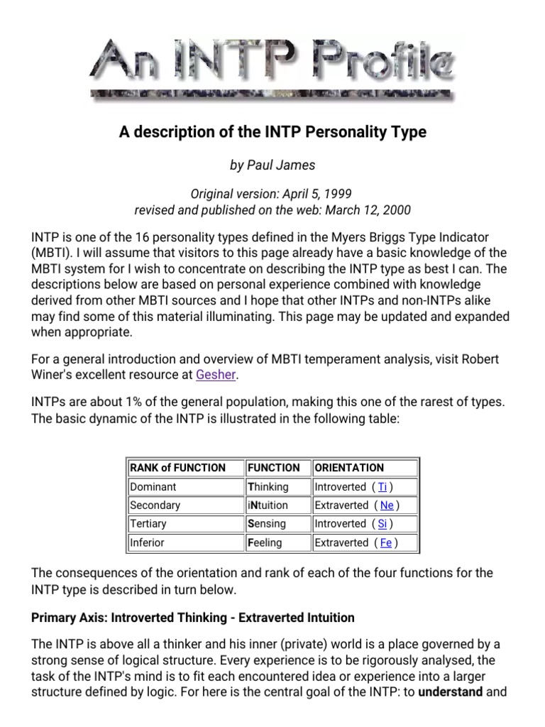 An INTP Profile | PDF | Psychological Concepts | Psychology
