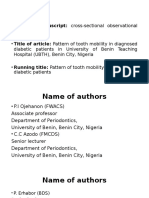 Pattern of Tooth Mobility in Diagnosed Diabetic Patients