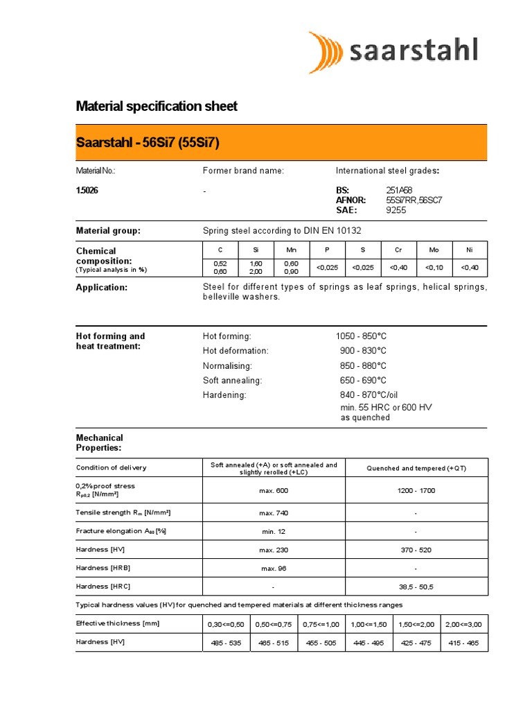 55Si7 Spring Steel Material Specification | PDF | Annealing (Metallurgy ...