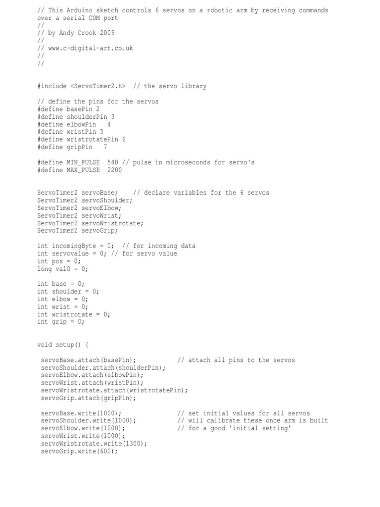 6 Axis Servo Control Code For Arduino PDF Integer Science