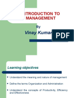 Introduction To Management: Vinay Kumar