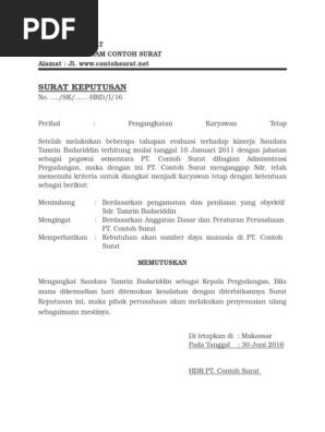 4 Download Contoh Surat Keputusan Sk Pengangkatan Pegawai