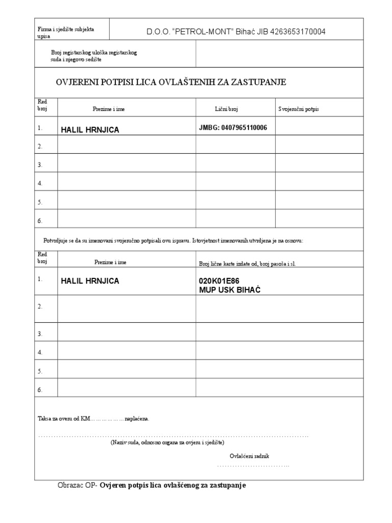 OP Obrazac | PDF