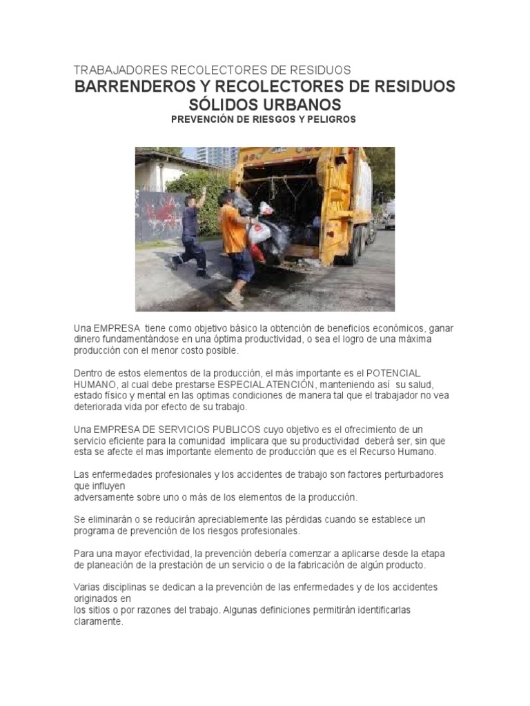 Seguridad y Riesgos en Recolección de Residuos | PDF | Factores humanos ...