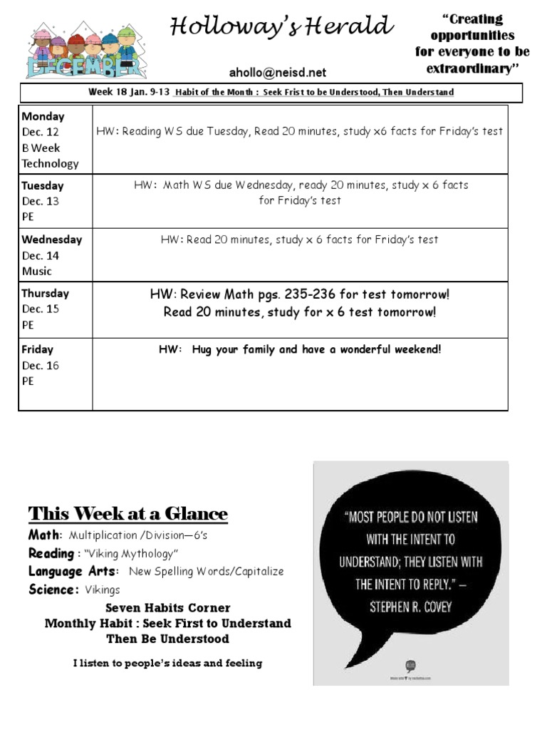 Weekly Homework and Activities Overview | PDF