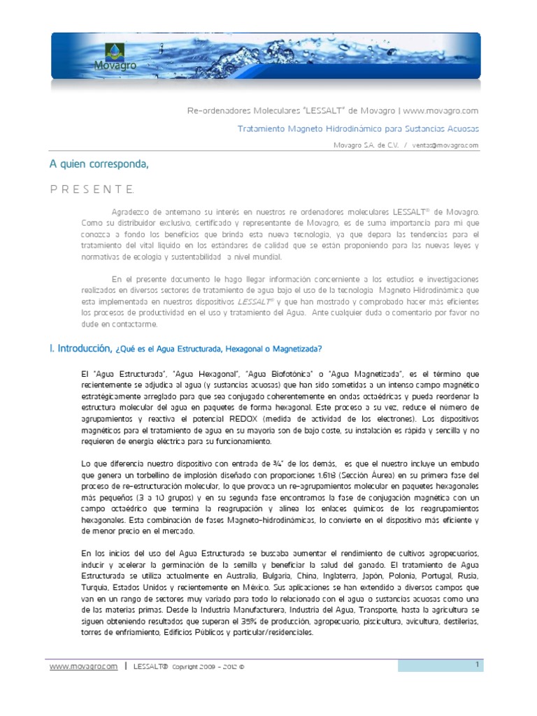 Tratamiento Magneto Hidrodinamico Lessalt de Movagro | PDF | Aguas ...