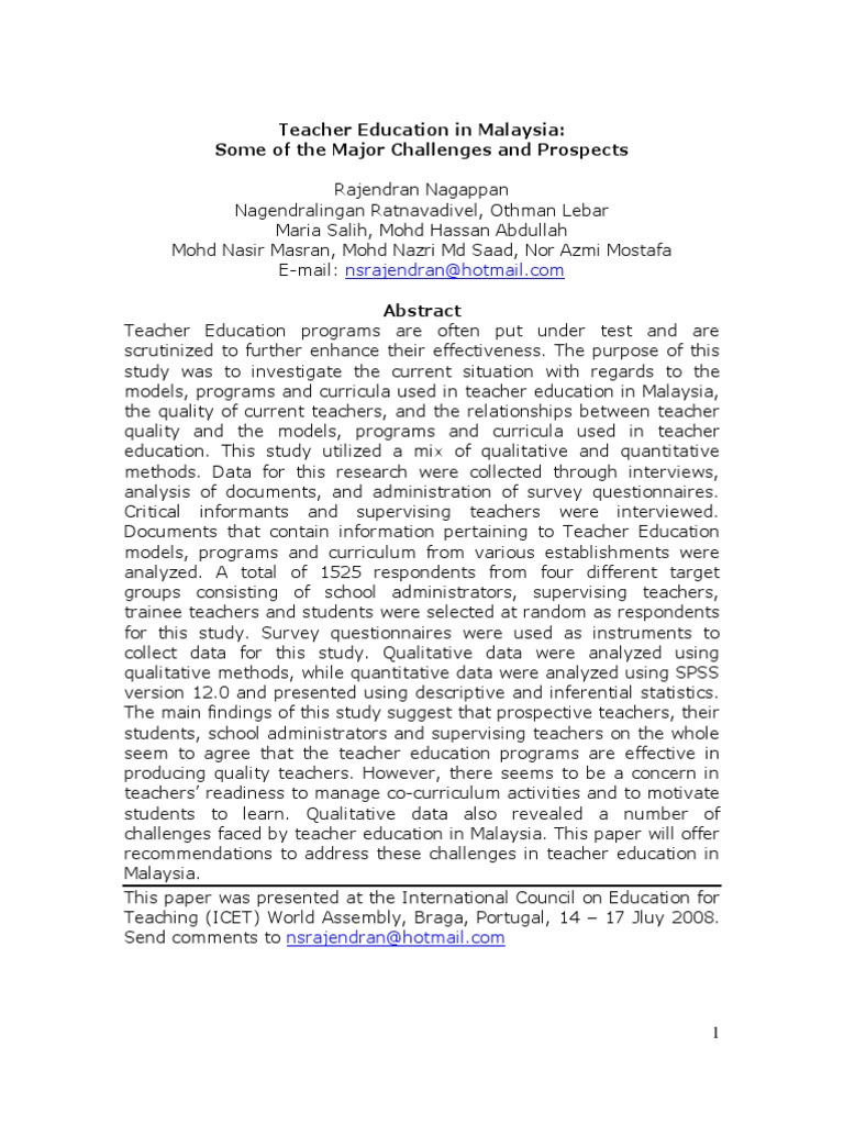 Challenges in Malaysian Teacher Education | PDF | Teacher Education ...