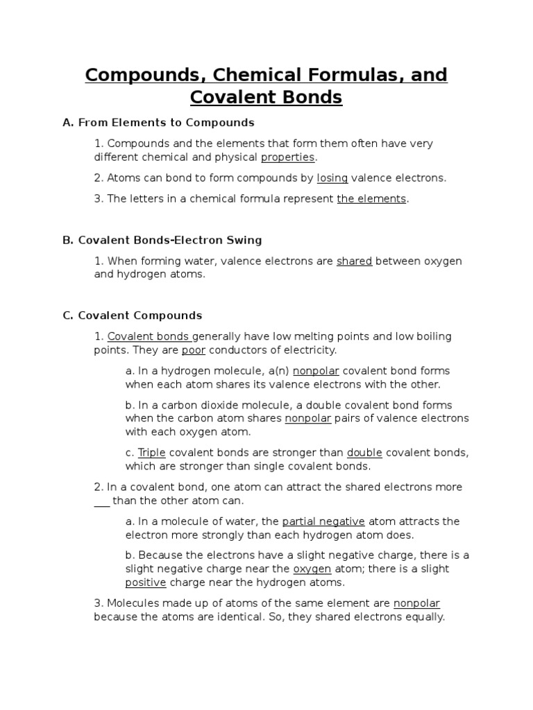 Compounds Chemical Formulas and Covalent Bonds | PDF | Chemical ...