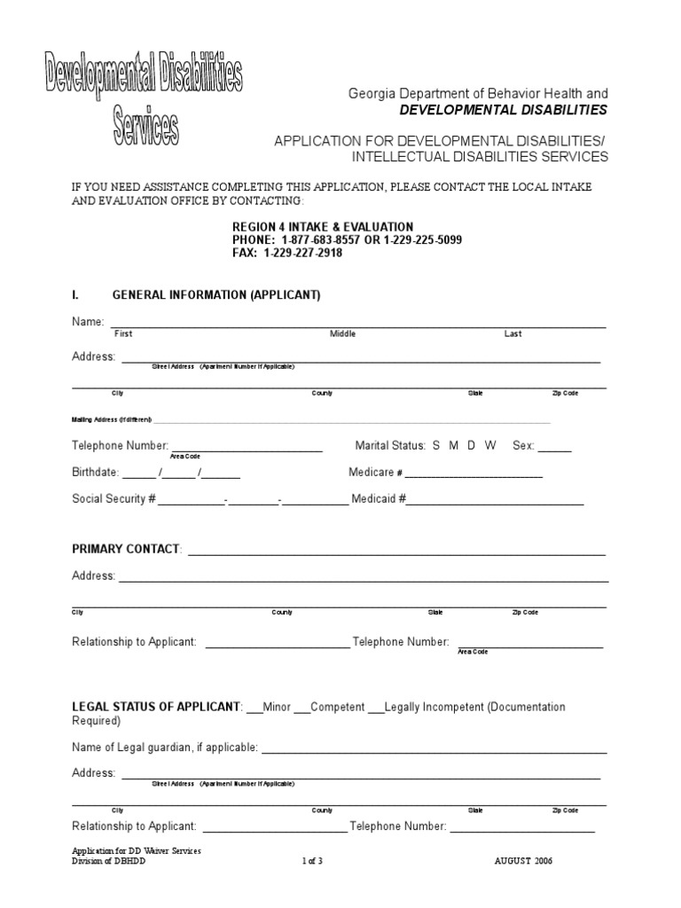 Georgia DD Services Application Form | PDF | Intellectual Disability ...