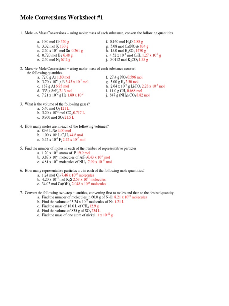 Molar Conversion Ws 11 Throughout Molar Conversion Worksheet Answers