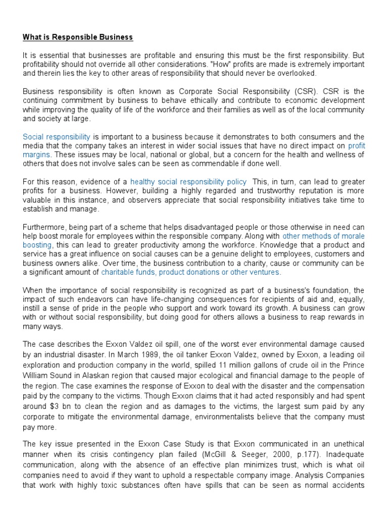 Exxon Valdez Oil Spill Case PDF Corporate Social Responsibility
