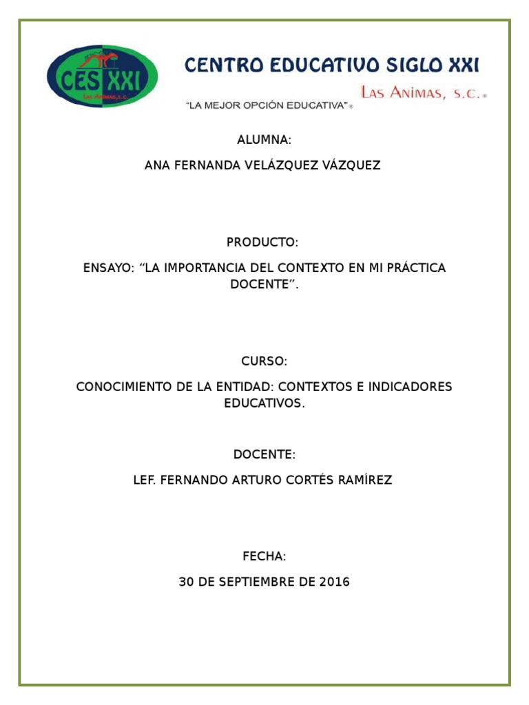Importancia del Contexto en Docencia | PDF | Jardín de infancia ...