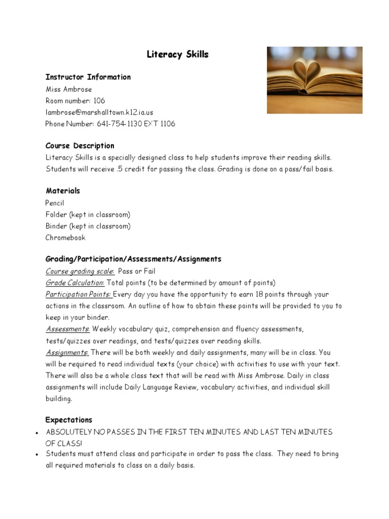 Literacy Skills Course Overview | PDF | Literacy | Quiz