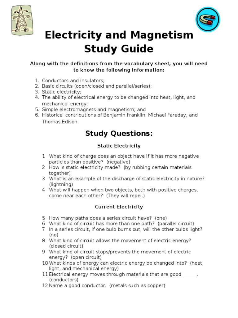 Electricity and Study Guide PDF Electricity Electric Charge