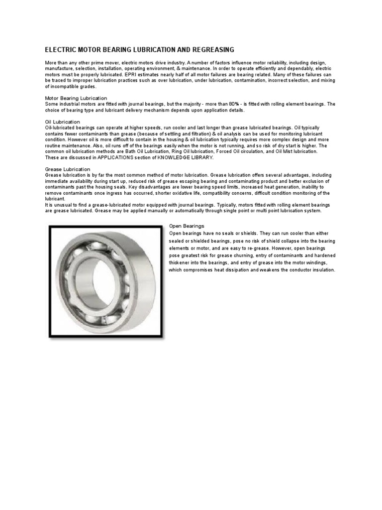 Electric Motor Bearing Lubrication and Regreasing Bearing (Mechanical