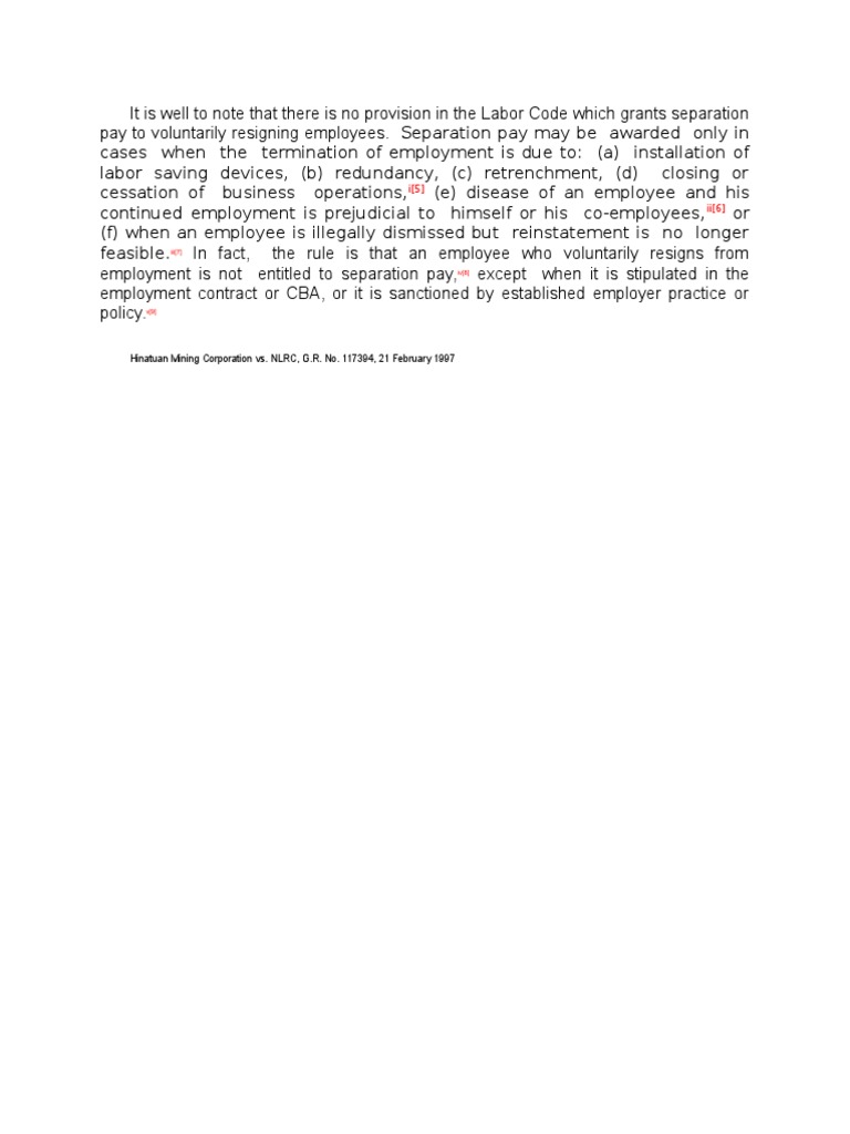 Separation Pay Rules for Resigned Employees | PDF | Layoff | Employment