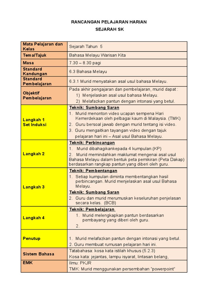 Rph Sejarah Tahun 5