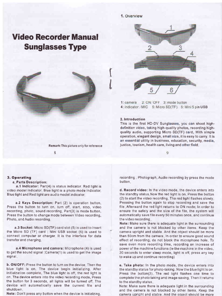 POV Action Video Cameras Sunglasses Manual Usb Computer File