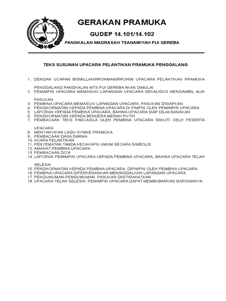 Tata Upacara Pelantikan Pramuka Pdf