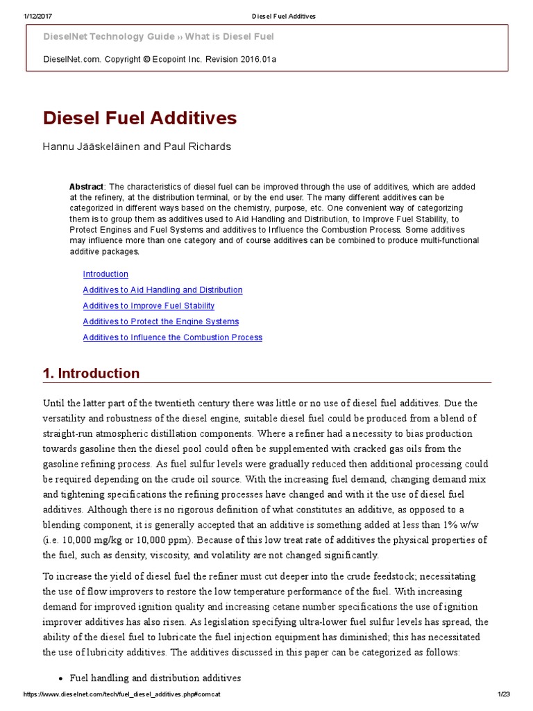 Diesel Fuel Additives PDF Diesel Fuel Oil Refinery