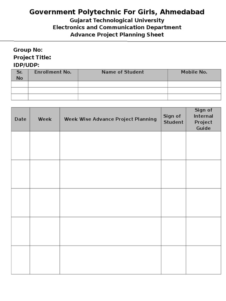 Advance Project Planning Sheet Template | PDF