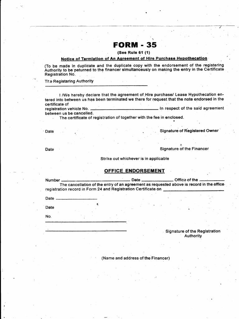 RTO Form 35: Hire Purchase Termination | PDF | Finance & Money Management