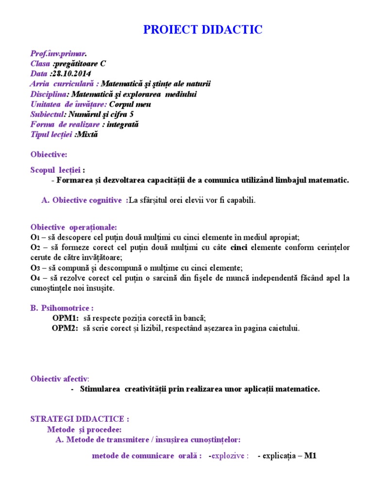Proiect Didactic Matematica | PDF