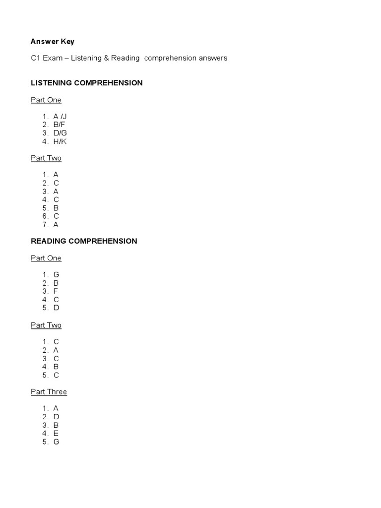 C1 Exam Listening & Reading Answers | PDF | Language Arts & Discipline