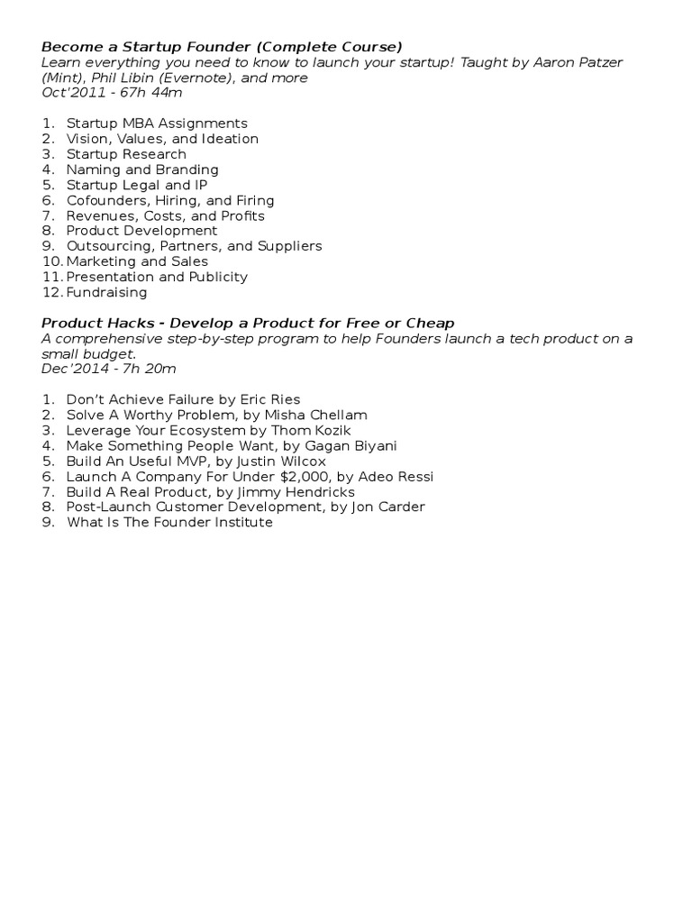 Startup Founder Course Overview | PDF