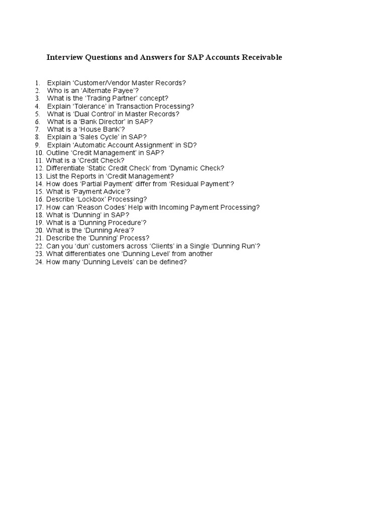 Interview Questions and Answers For SAP Accounts Receivable | PDF