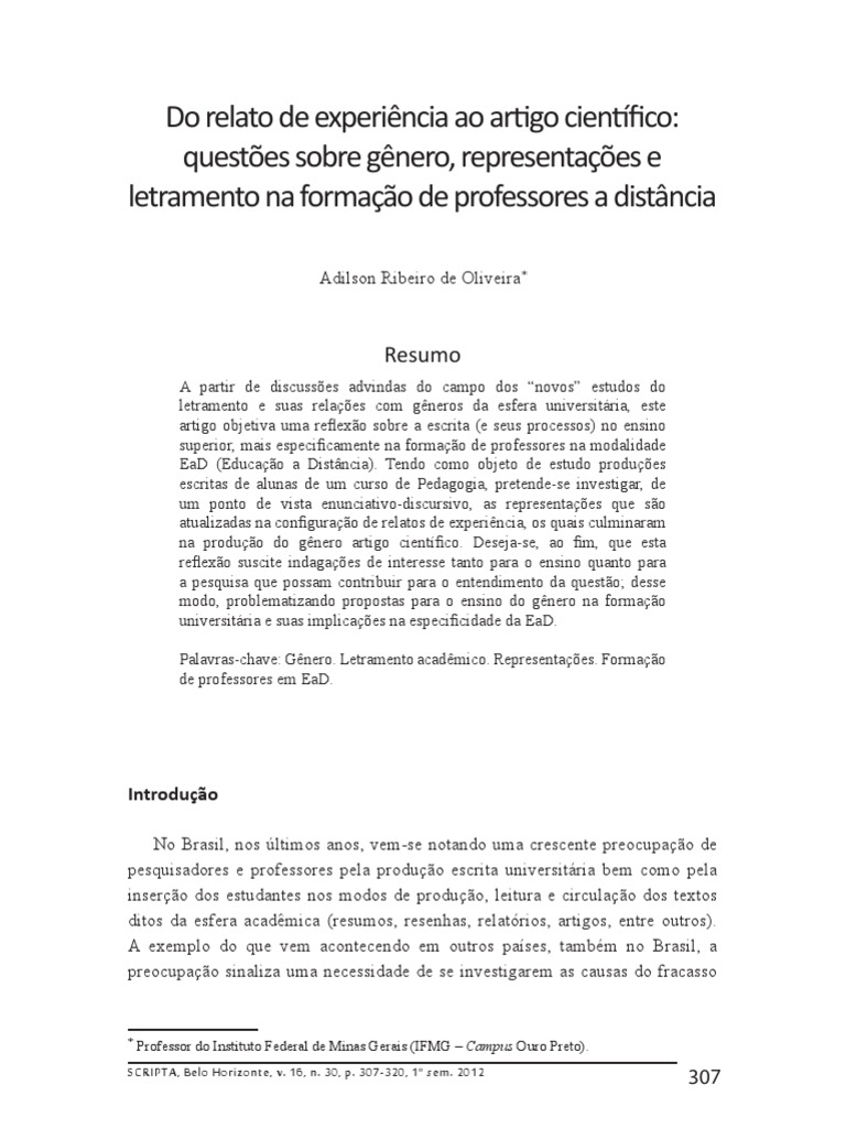 Relato de Experiência na Formação de Professores | PDF | Educação à ...