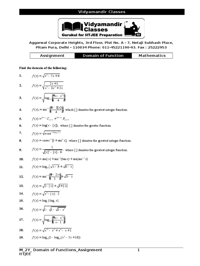 Domain of Functions Assignment | PDF