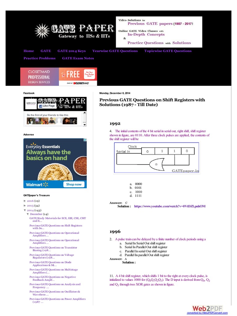 Previous GATE Questions On Shift Registers With Solutions (1987 Till
