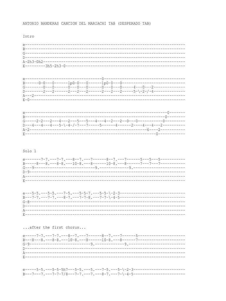 El Mariachi - Desperado Guitar Tabs