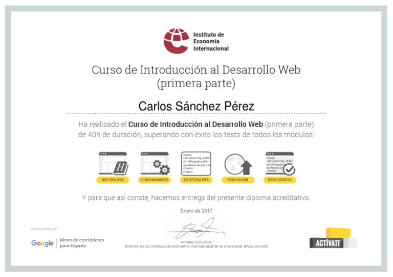 Certificado Desarrollo Web | PDF