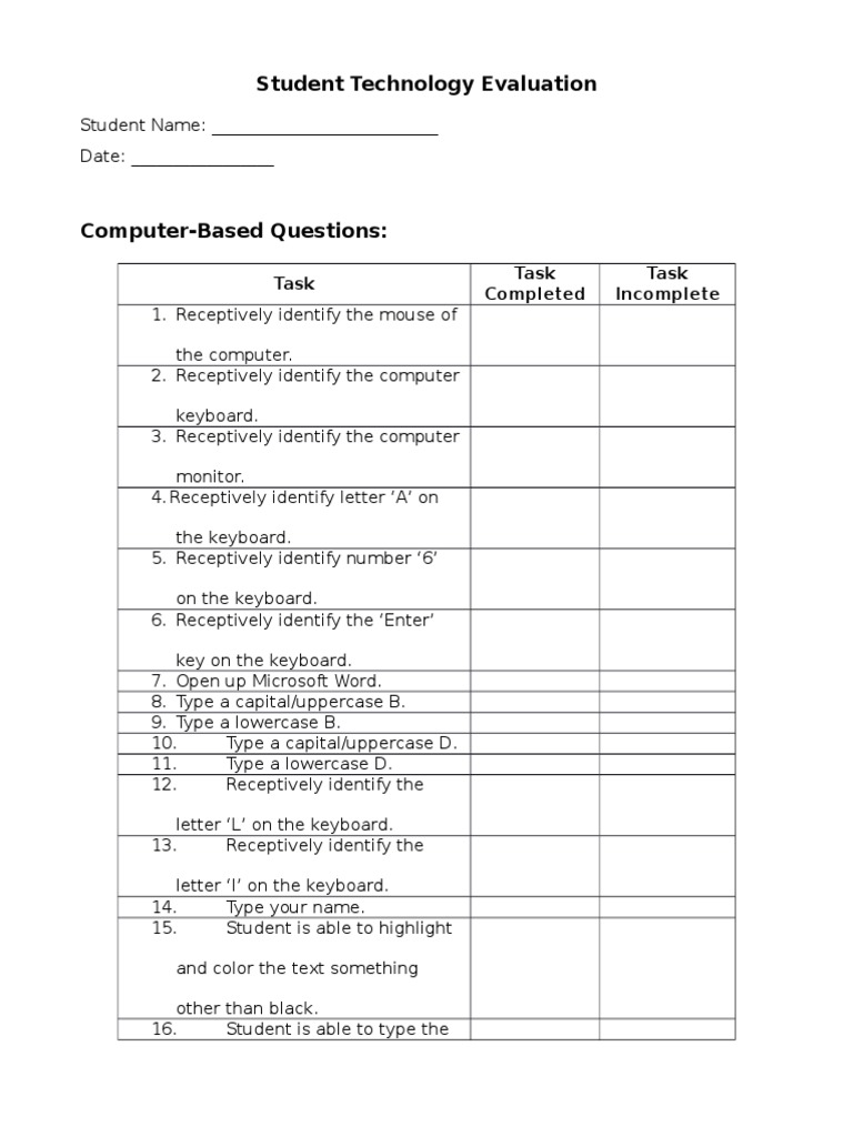 Student Technology Skills Assessment | PDF | Computer Keyboard | Letter ...