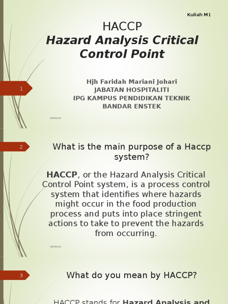 HACCP Hazard Analysis And Critical Control Points Verification And