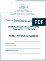 Primera Prueba de Avance de Lenguaje y Literatura - Primer Año de Bachillerato - 2015