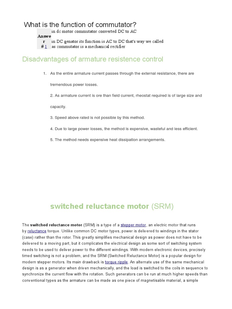 Disadvantages of Armature Resistence Control What Is The Function of