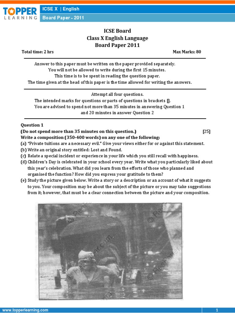 ICSE Board Class X English Language Board Paper 2011 PDF English