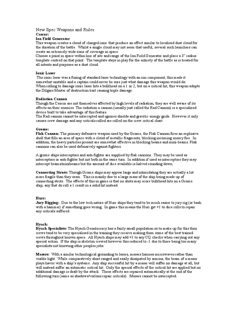 ACTA - New Spec Weapons and Rules | PDF | Missile | Torpedo