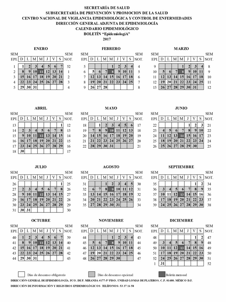 Calendario Epidemiologico Mexico 2017
